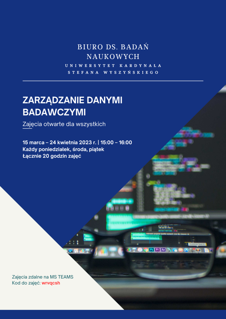 Plakat reklamujący kurs Zarządzanie Danymi Badawczymi - edycja wiosna 2023